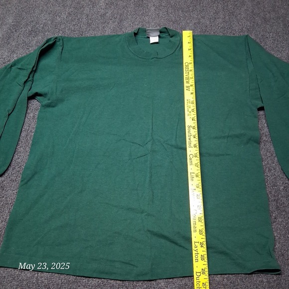 VTG Fashion Threads Single Stitch Plain Blank Solid Green Long Sleeve T Shirt - Picture 3 of 8